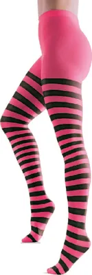 Produktbild von O41039 pink-schwarz Damen Streifen Strumpfhose Hexenkostüm
