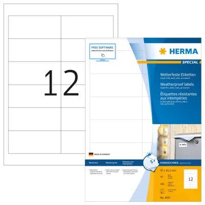 Obrázek produktu pro HERMA 4597 Inkoustové fóliové etikety HERMA, 97,0 x 42,3 mm, bílé