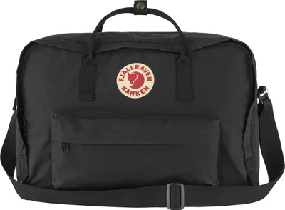 A black Fjällräven Kånken weekender bag is shown against a white background.