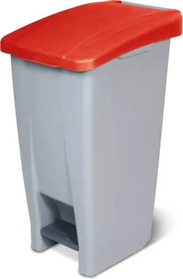 Produktbild von Tretabfalleimer mit Rollen, Inhalt 60 Liter, HxBxT 700 x 380 x 490 mm, Korpus grau, Deckel rot
