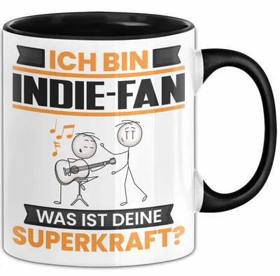 Produktbild von Indie-Fan Tasse Geschenk für Indie-Fan Geburtstag Lustiger Spruch Kaffee-Becher Was Ist Deine Superkraft (Schwarz)