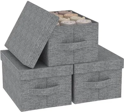 Obrázok produktu pre Sada 3 úložných boxov Unyqoos® s vekom – skladacie boxy z netkanej textílie, priedušné a odolné proti roztrhnutiu, sivé, 33 x 23 x 18 cm, ideálne na uskladnenie oblečenia