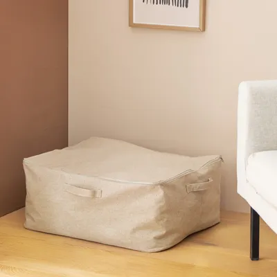 Produktbild von Navaris XL Aufbewahrungstasche faltbar - Aufbewahrung für Bettdecken Bettwäsche Kleidung - Aufbewahrungsbox Stoff Tasche mit Reißverschluss - beige