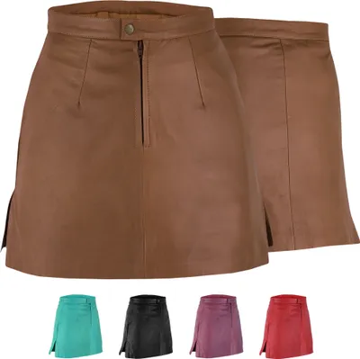 Produktbild von Trendiger Mini Lederrock aus Lammnappa Business Rock echtleder, Größe:42, Farbe:Karamell