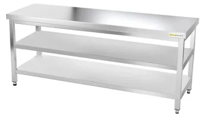 Obrázok produktu pre Pracovná doska z nehrdzavejúcej oceli, rozmer 1800 x 500 mm, s 2 policami PREMIUM – GOLDINOX