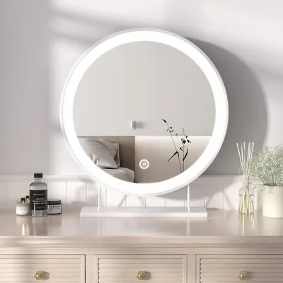 Zdjęcie produktu dla Heilmetz lusterko do makijażu z oświetleniem Φ48cm Białe lusterko kosmetyczne LED Lusterko stołowe 3 kolory światła Ciepła biel/Neutralna/Zimna biel (Możliwość ściemniania 3000-6500K) Dotykowe