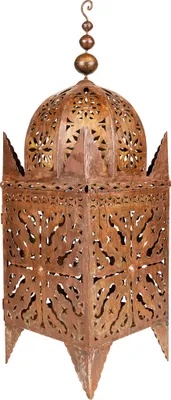 Produktbild von Orientalische rostige Laterne aus Metall Frane 100cm groß | Marokkanische Rost Gartenlaterne für draußen, oder Innen als Tischlaterne | Marokkanisches Gartenwindlicht hängend oder zum hinstellen