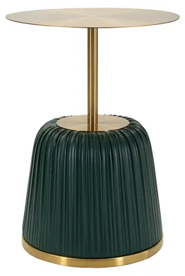 Imagen del producto de Mesita auxiliar plisada de metal y poliuretano, color verde y dorado, diámetro 40 cm, altura 55 cm, modelo Egle de Mauro Ferretti