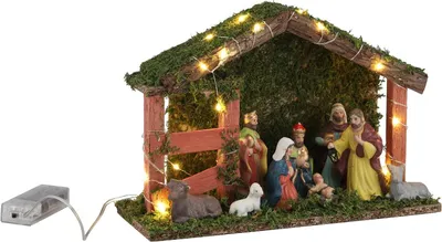 Produktbild von HI Weihnachtsdeko Weihnachtskrippe LED Beleuchtet Holz