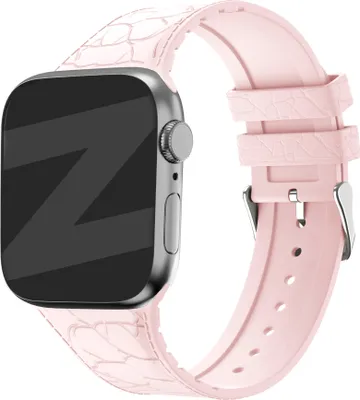 Produktbild von Bandz Silikonarmband mit Ledermuster - passend für Apple Watch Serie 1/2/3/4/5/6/7/8/9/SE - kleine Größen - 38mm 40mm 41mm - pink