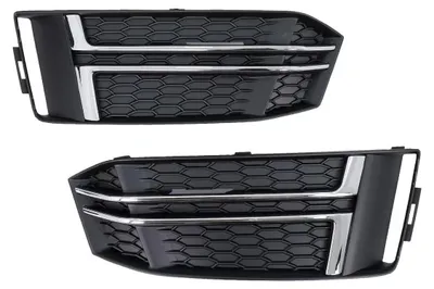 Immagine prodotto di Griglie anteriori inferiori per Audi A4 B9, berlina e station wagon, dal 2016 al 2018, stile S-Line, colore argento.