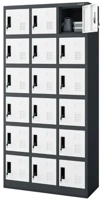 Produktbild von Schließfachschrank Spind KAROL 18 Fächer Etikettenhalter Lüftungsschlitze | Wertfachschrank Umkleideschrank Metall Kleiderspind 185x90x40cm Anthrazit-Weiß