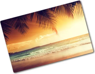 Produktbild von Tulup Glas Herdabdeckplatte - 80x52 cm - Glaskeramikkochfeld-Abdeckung Spritzschutz Glasabdeckplatte - Einteilig - Landschaften - Tropischer Strand - Orange