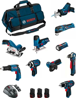 Produktbild von BOSCH Kit BMKB10-28AD3 (GSR12V-15+GDR12V-105+GKS12V-26+GWS12V-76+GST12V-70+GOP12V-28+GSA12V-14+GWB12V-10+GLI12V-80+GTB12V-11...)