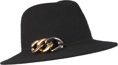 Loevenich eleganter Fedora aus Wolle mit Zierketten-Garnitur in schwarz