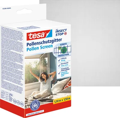 Produktbild von tesa Pollenfilter Pollenschutzgitter Fenster ohne Bohren 1,30 x 1,50 m grau