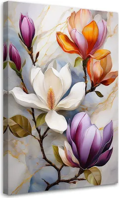 Produktbild von Leinwandbild Magnolienblüten Marmor Bunte 40x60 Feeby Bunt bild für die wand bereit zum aufhängen