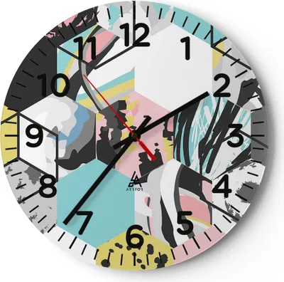 Produktbild von Wanduhr - Rund - Glasuhr - Abstraktion modern - 30x30cm - Schleichendes Uhrwerk - Lautlos - zum Aufhängen bereit - Dekoration Modern - Wanddekoration aus Glas - C4AR30x30-3846