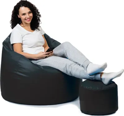 Produktbild von sunnypillow Premium XXL Sitzsack mit Hocker Riesensitzsack Outdoor & Indoor mit 320L Styropor Füllung Sessel für Kinder & Erwachsene Sitzkissen Sofa Beanbag viele Farben zur Auswahl Schwarz