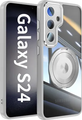 Produktbild von Handyhülle für Samsung Galaxy S24 Transparent Militärschutz mit Magnetring Ständer und Kameraabdeckung Grau