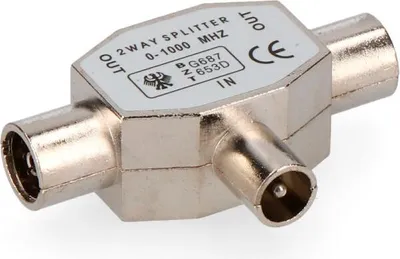 Zdjęcie produktu dla 5 złączy telewizyjnych: 1 męskie + 2 żeńskie, metalowe, w opakowaniu Edm