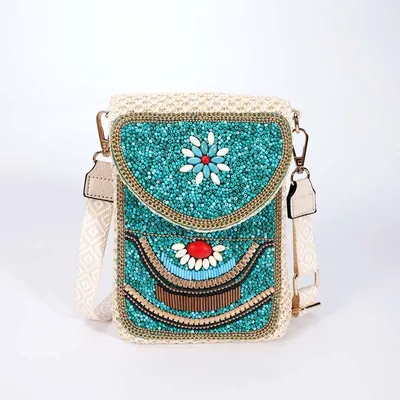 Produktbild von Elegante Stroh-Schultertasche mit Perlen: Modische Handtasche im handgeflochtenen Design. Perfekt als leichter Begleiter für Alltag & Urlaub