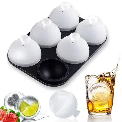 Productafbeelding van IJsblokjesvorm, bolvormig, siliconen, met deksel, 6 stuks, 5 cm diameter, BPA-vrij, lekvrij, multifunctioneel