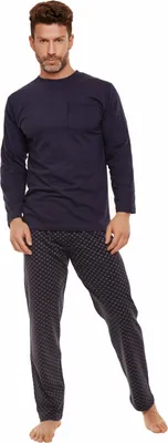 Produktbild von Moonline nightwear Herren langarm Schlafanzug, XXL, Dunkelblau mit Alloverdruck