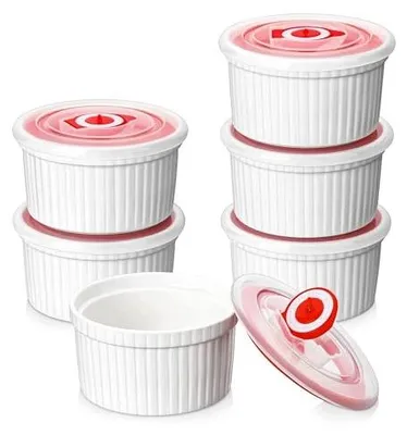 Zdjęcie produktu dla Ramekiny do crème brûlée porcelanowe z pokrywkami zestaw 6 sztuk 240 ml