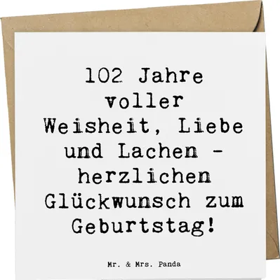 Produktbild von Mr. & Mrs. Panda Grußkarte Spruch 102. Geburtstag Glückwünsche - Weiß - Geschenk, Meilenstein, Lebenserinnerungen, Alter, Geburtstagsfeier, Happy Birthday, faltkarte