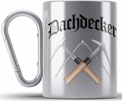 Produktbild von Trendation - Dachdecker Geschenke Edelstahl Tasse Karabiner Lustig Mann Männer Zubehör Geschenkidee Dachdecker-Meister Karabiner Edelstahl Tasse Karabiner Edelstahl (Silber)