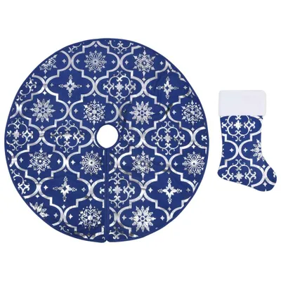 Image de Jupe de sapin de Noël de luxe avec chaussette Bleu 150 cm Tissu
