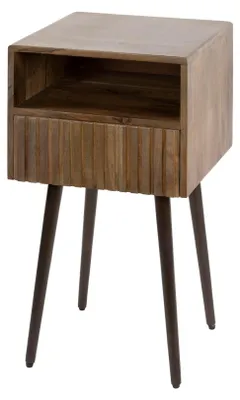 Zdjęcie produktu dla FURNLUX Szafka nocna Rzeźbiona Akacja i brąz 35 cm / Główny kolor: brązowy / Wymiary: 35 x 61 x 35 cm