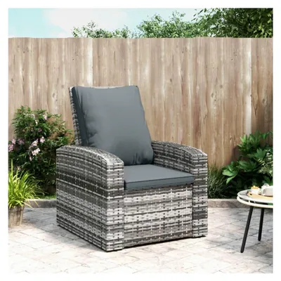 Produktbild von Verstellbarer Gartensessel mit Kissen in Grau aus Poly Rattan