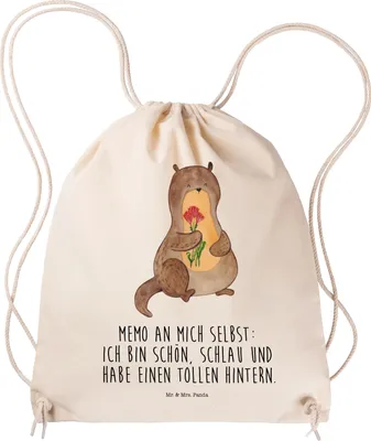Produktbild von Mr. & Mrs. Panda beutelrucksack Otter Blumenstrauß - Transparent - Geschenk, Achtsamkeit, wander rucksack, Turnbeutel, Selbstvertrauen, Positiv, Selbstliebe, Jutebeutel