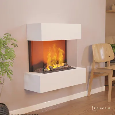 Produktbild von GLOW FIRE Elektrokamin 'Hölderlin'| Wasserdampf Kamin mit OMC 600 inkl. Holz in weiß als Wandkamin| HxBxT: 88x80x30 cm