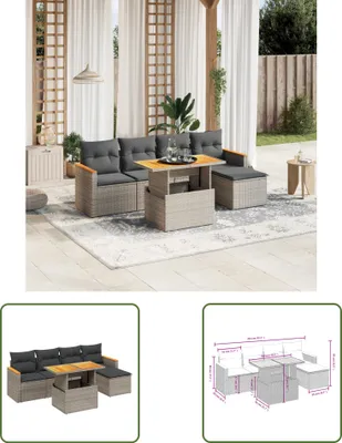 Produktbild von The Living Store 6-tlg. Garten-Sofagarnitur mit Kissen Grau Poly Rattan