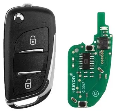Immagine prodotto di Telecomando a flippante, con 2 tasti, compatibilità universale, colore nero, design compatto, dotato di transponder