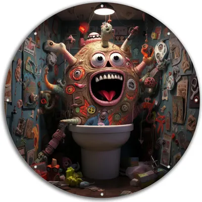 Produktbild von Wallario rundes Outdoor-Poster für Garten oder Balkon, Motiv Kloalarm - Toilettentroll, 60 cm Durchmesser