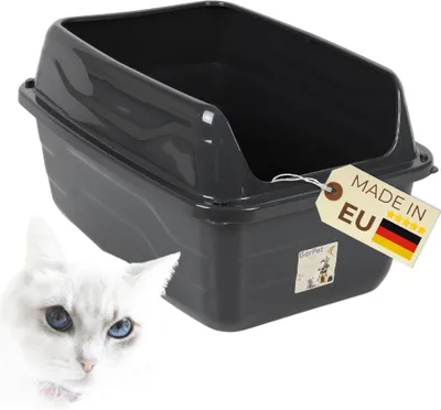 Produktbild von Katzenklo mit hohem Rand Schwarz Katzentoilette XXL Katzenklo offen hoher Rand Katzenklo ohne Deckel Extra Hoch 56x40x30 cm Anthrazit