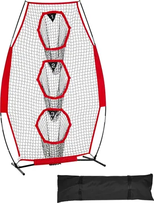 Obrázok produktu pre SucceBuy futbalová tréningová hádzacia sieť (168 x 77 x 245 cm) s 3 terčmi, prenosnou taškou na uloženie a popruhmi, tréningová pomôcka na presnú prihrávku rozohrávača, červená