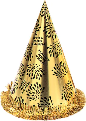 Produktbild von Kegelhut mit Fransen "Happy New Year" 28 cm | Gold
