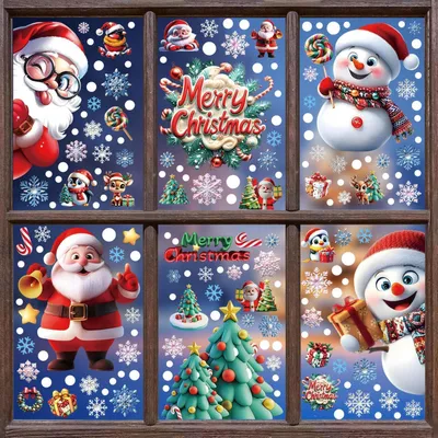 Image de Décorations de fenêtre de Noël, autocollantes, lot de 175 pièces, 6 feuilles