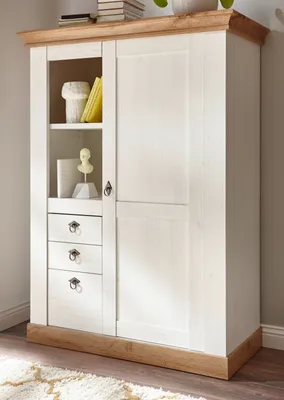 Produktbild von Highboard "Hemsby" in weiß Pinie und Eiche Wotan Landhaus Anrichte 102 x 139 cm