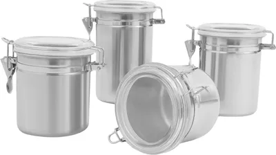 Immagine prodotto di Contenitori per alimenti - Set da 4 - Acciaio inossidabile 410 - Coperchi ermetici in silicone/PP - Ø 10 cm - 575/820/950/1300 ml - Argento