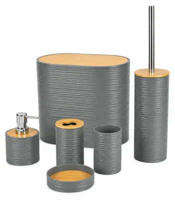 Produktbild von Badezimmer Accessoires Set, Badset Zubehörset 6-teilig oval Grau