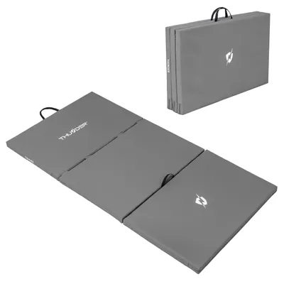 Zdjęcie produktu dla THUNDER® | MG-03-GREY | Składana mata gimnastyczna | 197×100×5 cm | Antypoślizgowa | Powierzchniapoliuretan | Składana i przenośna | System łączenia | Szara