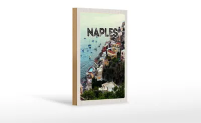 Produktbild von Holzschild Reise 12x18 cm Naples Italy Neapel Italien Panorama