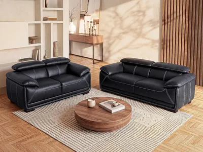 Produktbild von Couchgarnitur Leder 3+2 - Schwarz - MACELO