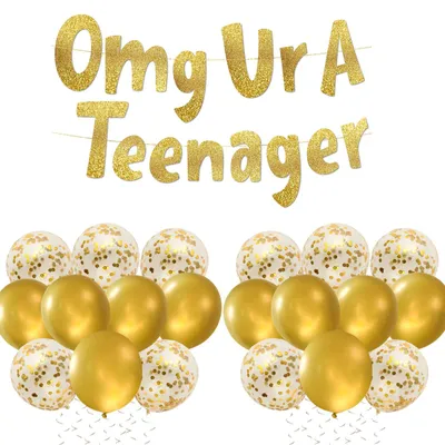 13. Geburtstag Deko-Set: Glitterbanner & 20 Latexballons